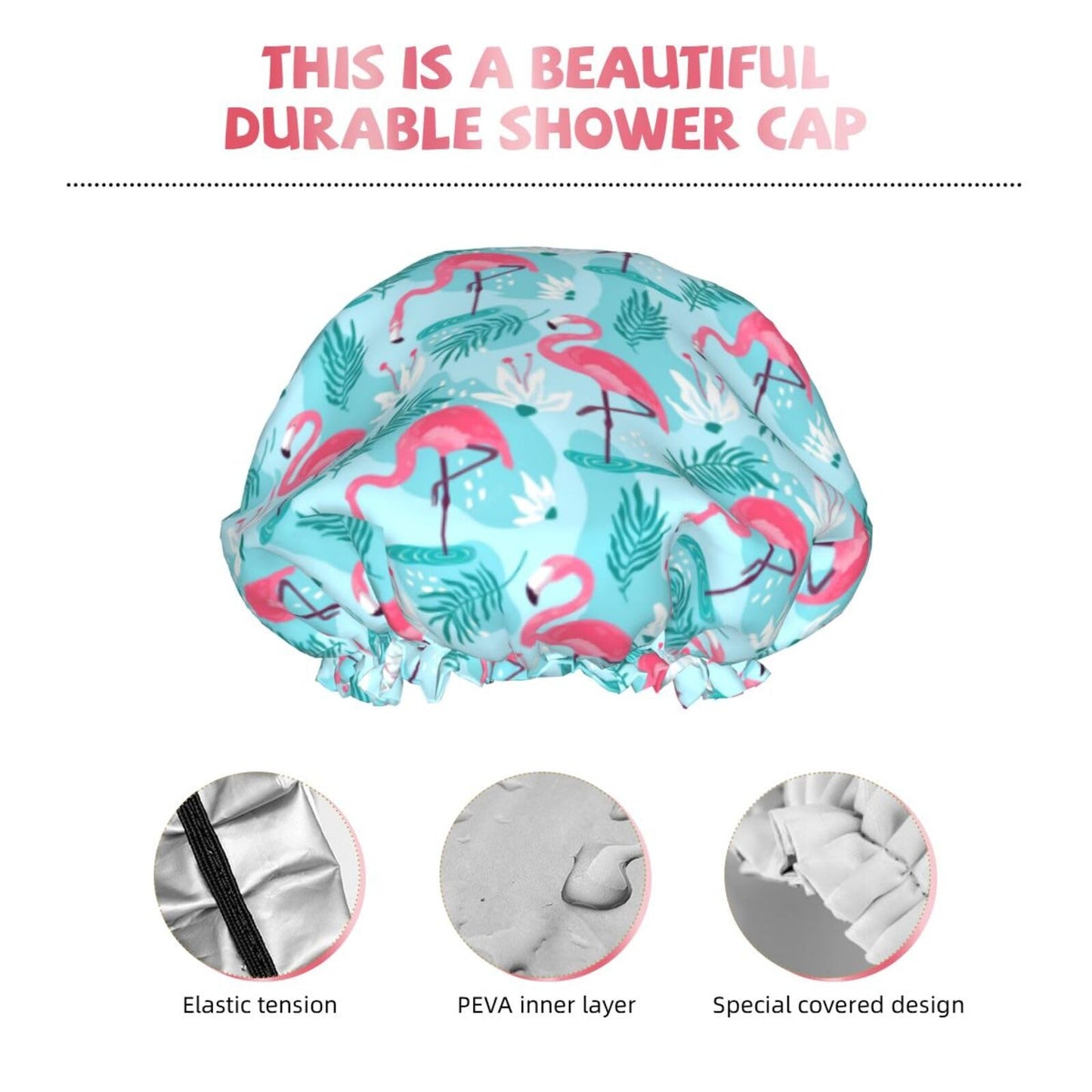 Pink Flamingos Shower Cap For Women Reusable Waterproof Double Layers Bath Cap Hair Protection Elastic Ladies Spa Salon Shower Hat Beauty and Personal Care YUZEKABZ