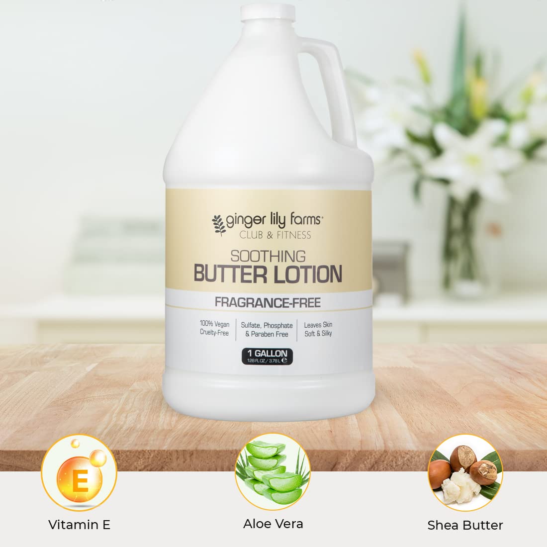 Ginger Lily Farms Club & Fitness Soothing Butter Lotion for Dry Skin, 100% Vegan & Cruelty-Free, Fragrance Free, 1 Gallon (128 fl oz) Refill Beauty & Personal Care Ginger Lily Farms