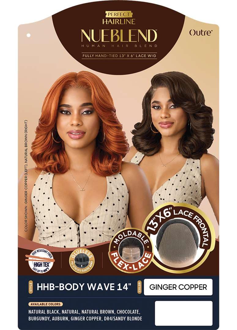 Outre Lace Front Wig - Perfect Hair Line 13X6 - NUEBLEND - Human Hair Blend - Body Wave 14" (AUBURN)