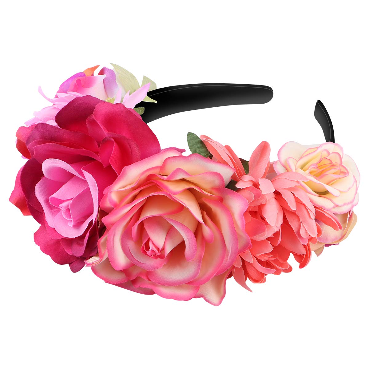 Amosfun Mexican Flower Headband Rose Flower Crown Wedding Headband Headdress for Halloween Masquerade Party Cosplay Headdress
