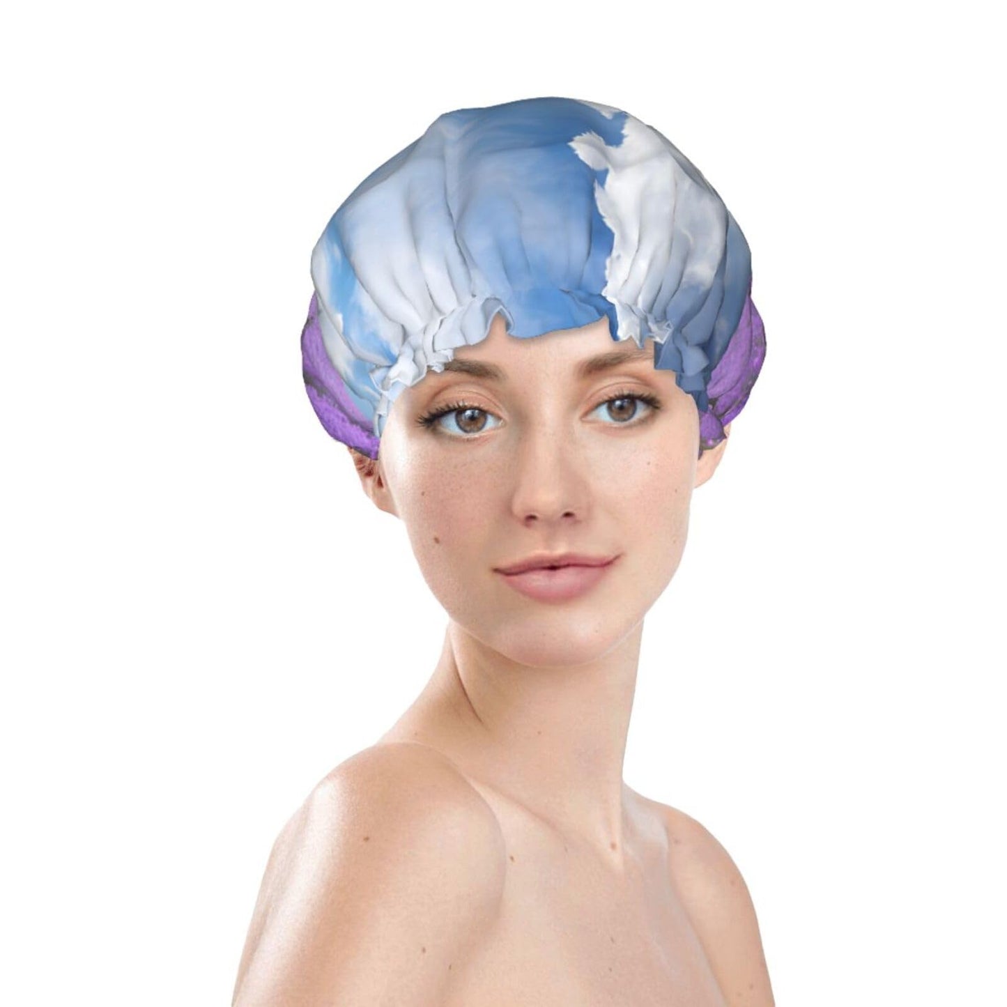 Lavender Flower Printed Double Layer Lined Shower Cap,Shower Caps For Women Reusable Beauty and Personal Care BEIVGOXL
