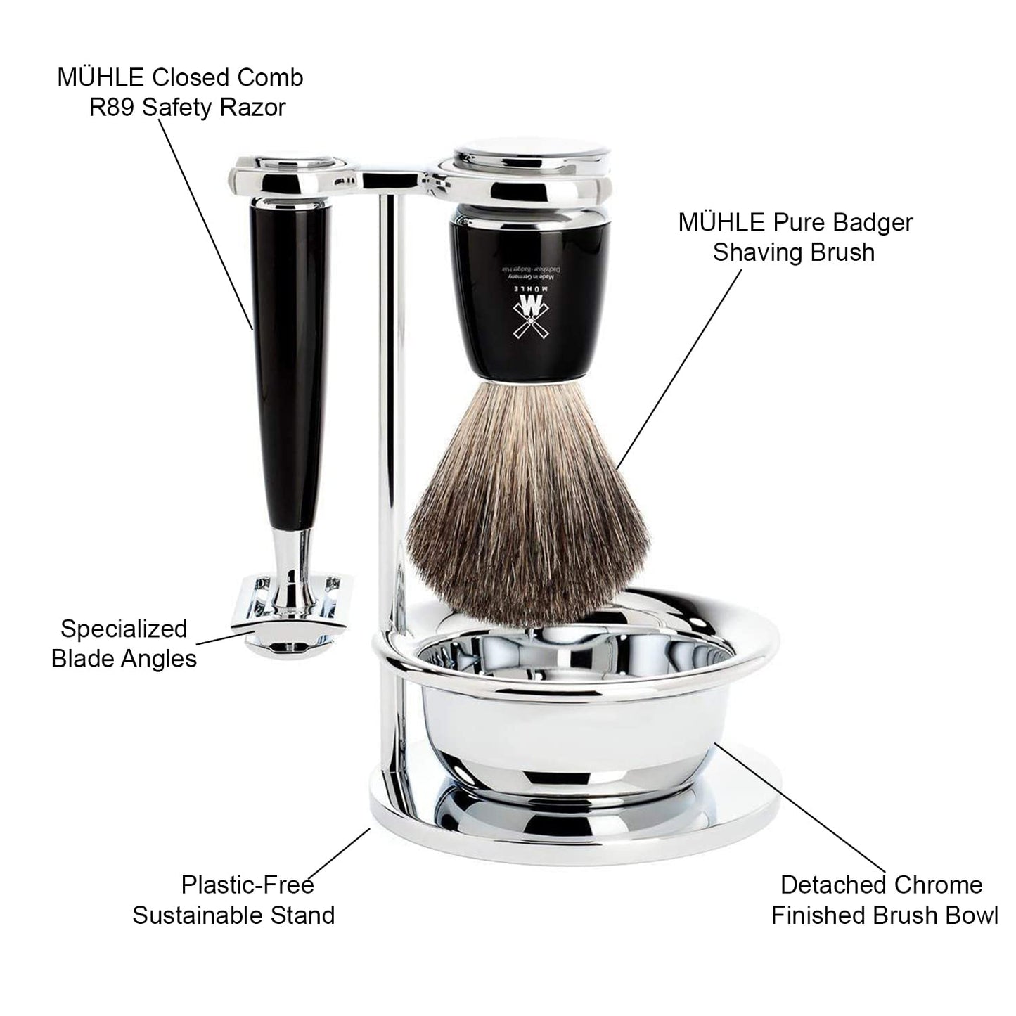 MÜHLE RYTMO 4-piece Pure Badger Double Edge Safety Razor (Closed Comb) Shaving Set For Men - Perfect for Every Day Use, Barbershop Quality Close Beauty and Personal Care MÜHLE