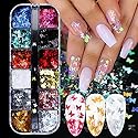 12 Colors Butterfly Nail Art Stickers Butterflies Nail Glitter Sequins 3D Art Accessories Butterfly Shape Flakes Powder Holographic Gold Red Pink Beauty & Personal Care TBRZTR