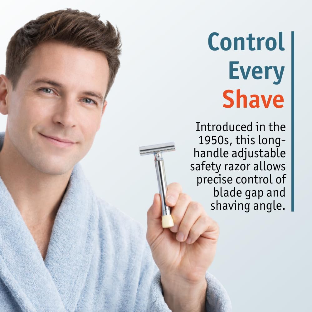 MERKUR Progress 510 Adjustable Double Edge Safety Razor - Long Handle Adjustable Razor With Dial Made in Germany Plastic-Free Closed Comb Straight Bar Beauty and Personal Care MERKUR