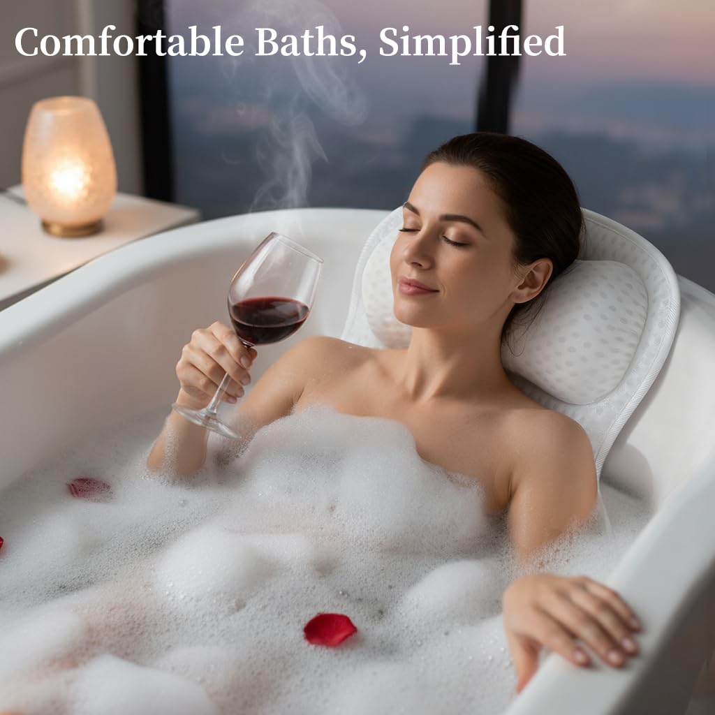 AmazeFan Luxury Bath Pillow,Ergonomic Bathtub Spa Pillow with 4D Air Mesh Technology and 6 Suction Cups,Helps Support Head,Back and Neck,Fits All Beauty and Personal Care AmazeFan