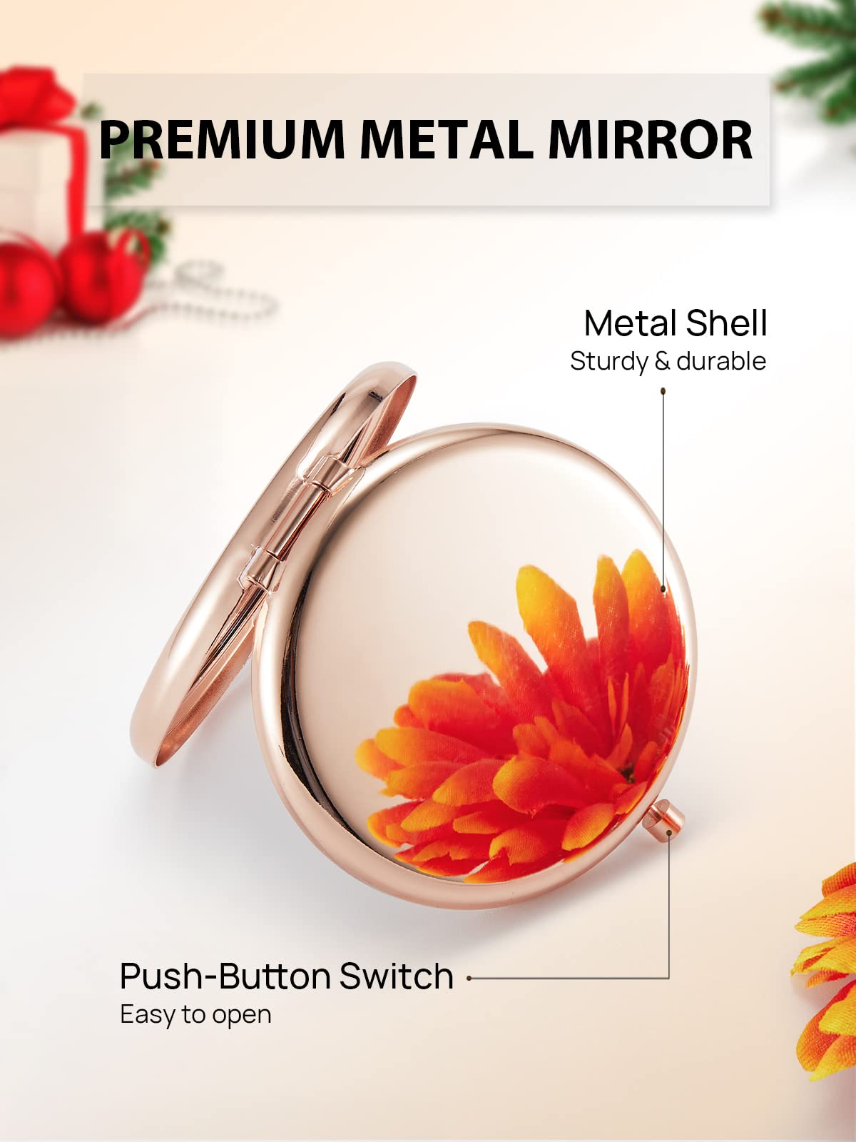 Getinbulk Compact Mirror for Purse, Double-Sided 1X/2X Magnifying Metal Pocket Makeup Mirrors(Round, Rose Gold) Beauty and Personal Care Getinbulk