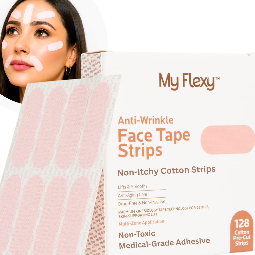 Face Tape Strips - 128 Pre-Cut Cotton Face Lifting Tape, Overnight Anti Wrinkle Patches, Smile Line Patches, Frown Line Patches, Jawline Smoothing Beauty & Personal Care My Flexy