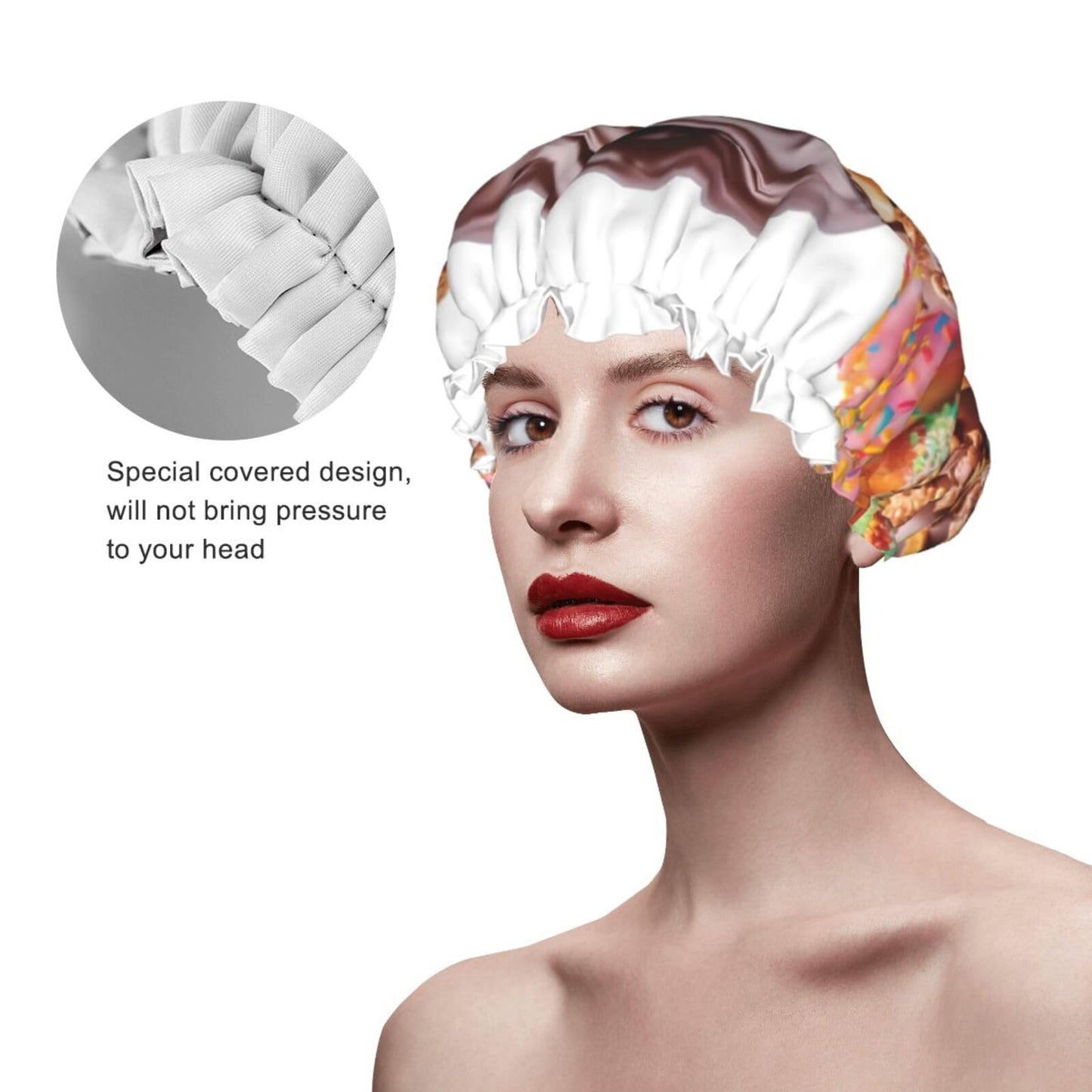 Donuts Chocolate Shower Cap for Women Men Large Reusable Shower Bonnet Double-Layer Waterproof Bath Caps Elastic Band Hair Hat for All Hairstyles Beauty and Personal Care BWLHJKE