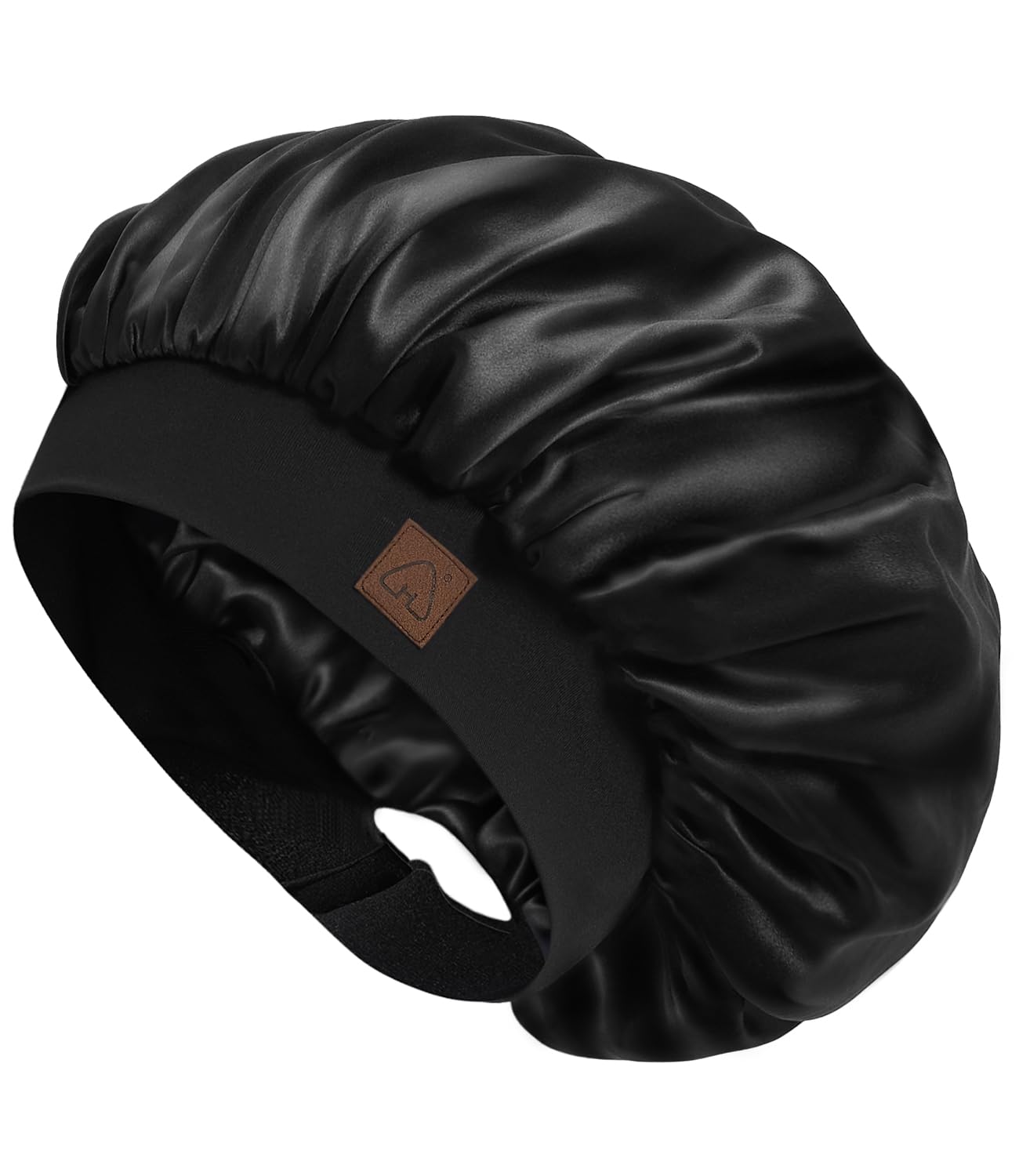 Hat Hut Satin Bonnet Silk Bonnet Sleep Cap for Women Hair Bonnet for Curly Natural Hair Sleeping Adjustable Wide Band Double Layer (Black) Beauty & Personal Care Hat Hut