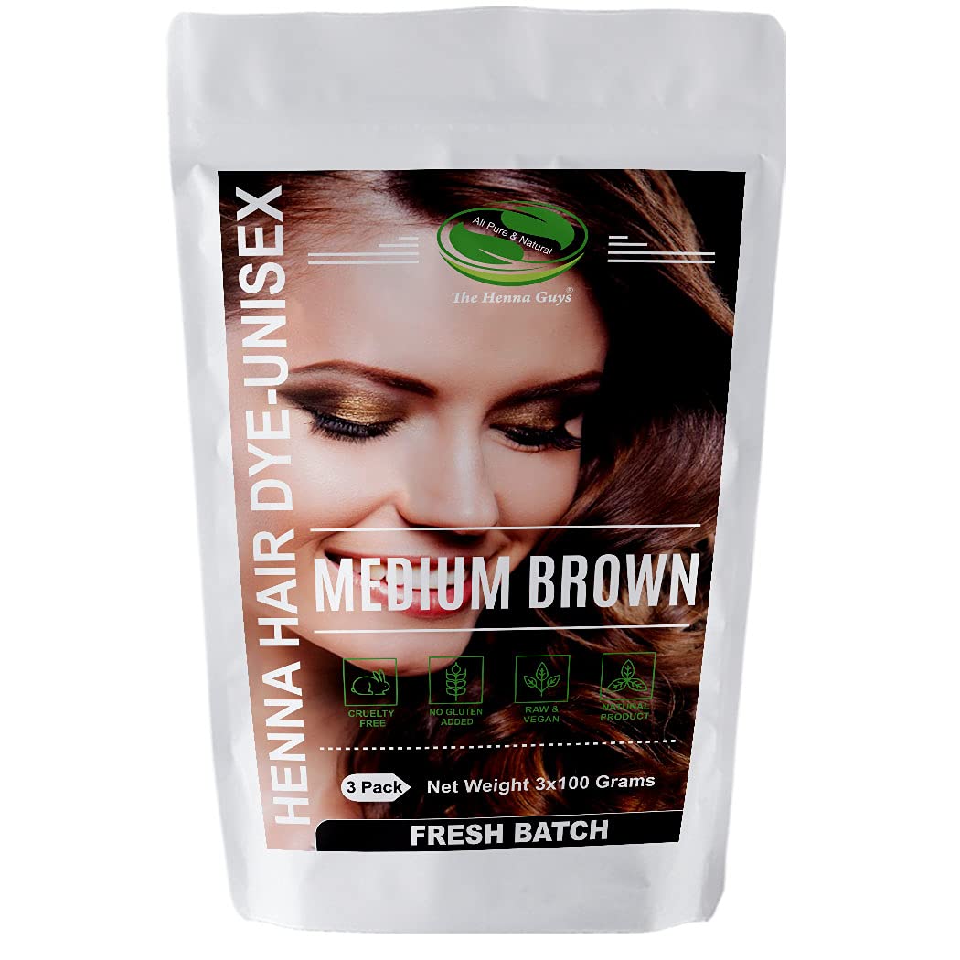 3 Packs Of Medium Brown Henna Hair & Beard Color/Dye 100 Grams - Natural Hair Color, Plant-based Hair Dye - The Henna Guys Beauty & Personal Care The Henna Guys
