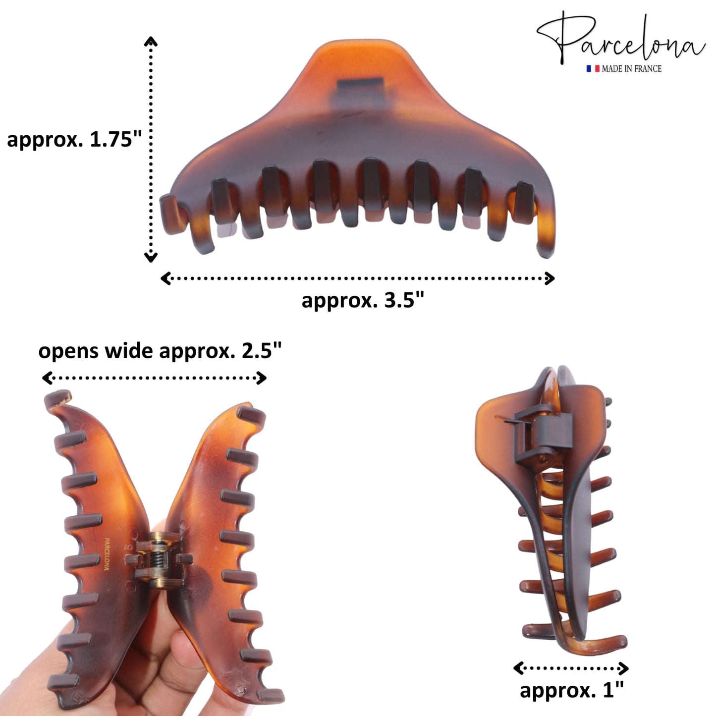 Parcelona French Skinny Boss Medium Dark Brown Shell Matte Finish Covered Spring Jaw Hair Claw Clip Clutcher Clamp - 3.5 Inches Beauty & Personal Care Parcelona