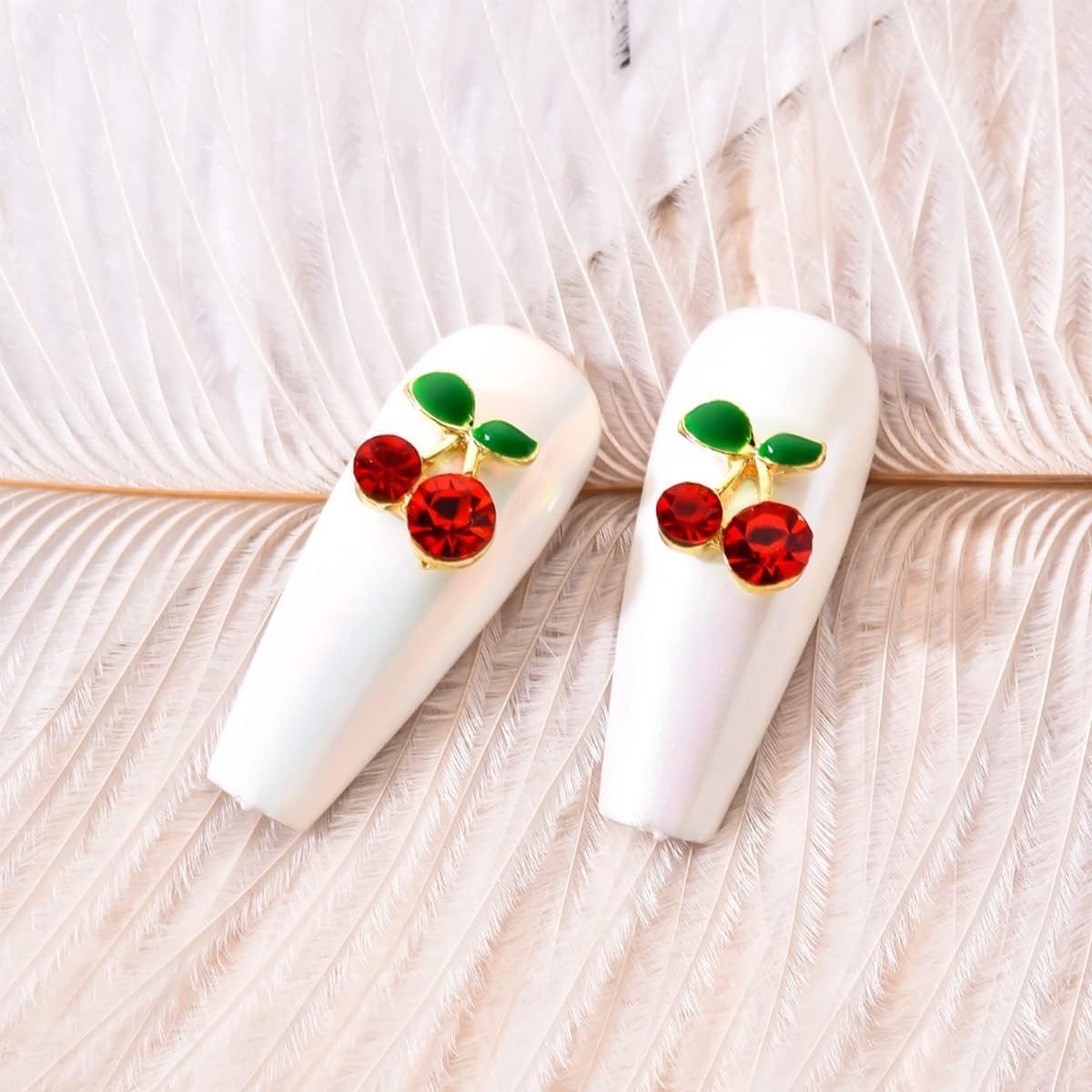 qiipii 42 Pcs 3D Cherry Nail Charms Heart Planet Star Lips Valentines Day Charms for Nails Kawaii Nail Rhinestones Gems Studs Cute Shiny Diamonds