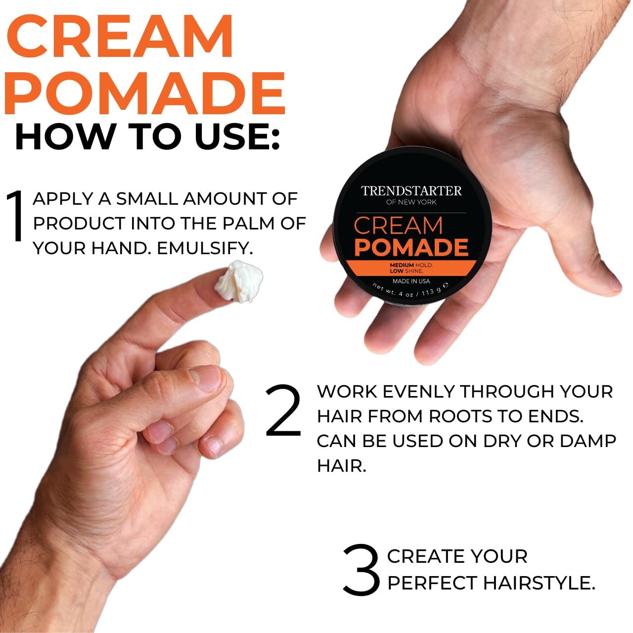TRENDSTARTER - CREAM POMADE (4oz) - Medium Hold - Low Shine - Water-Based All-Day Hold Premium Hair Styling Pomade Putty Products Beauty & Personal Care TRENDSTARTER