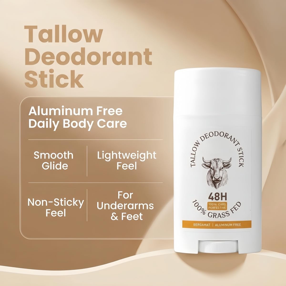 Tallow Deodorant Stick, Aluminum Free Body Deodorant for Women and Men, Smooth Glide Stick for Underarms and Feet (BERGAMOT) Beauty and Personal Care feeling group