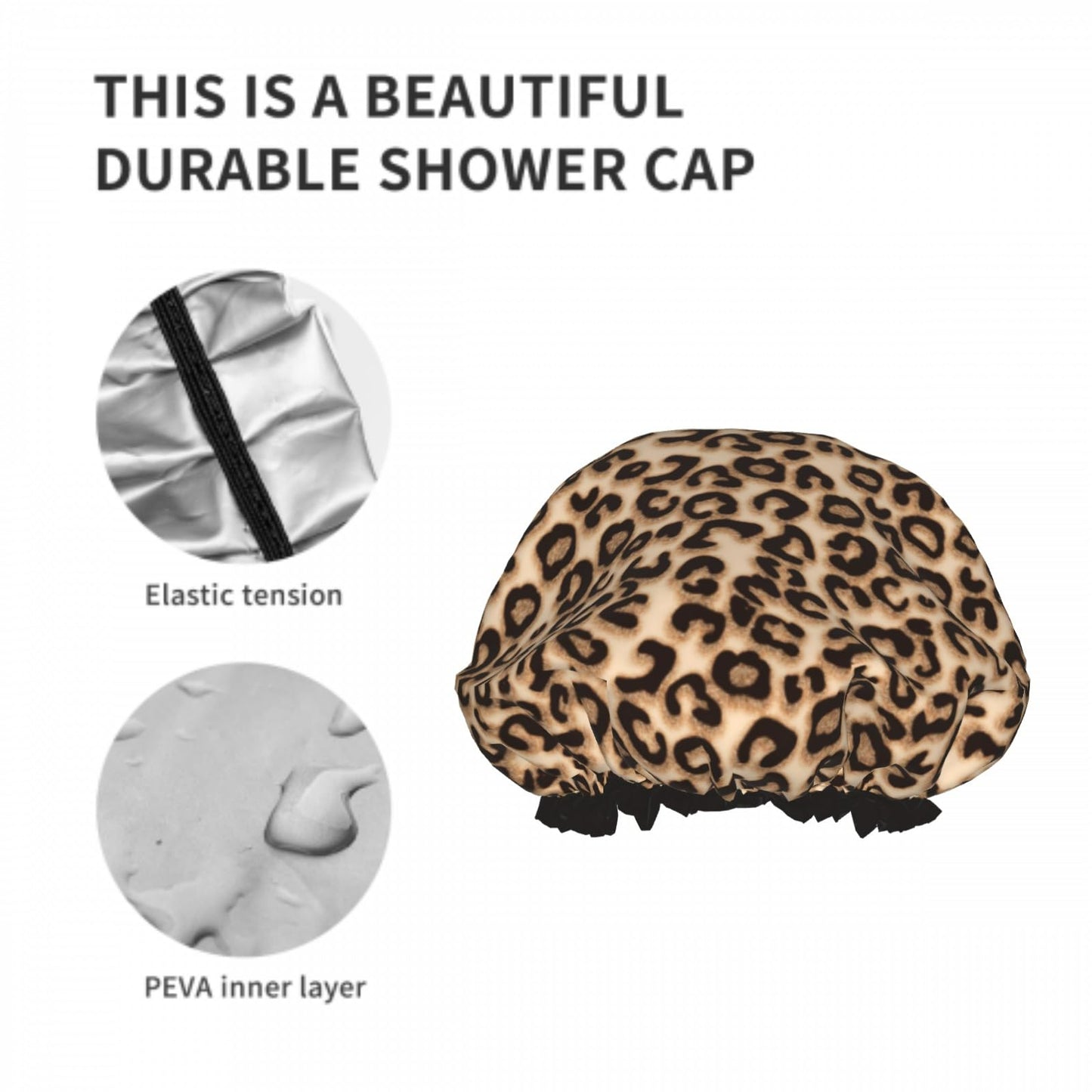 Leopard Double Layer Waterproof Shower Cap for Women Reusable Fashion Bath Cap for All Long Hair Lengths Soft Bath Shower Hat Beauty and Personal Care farg
