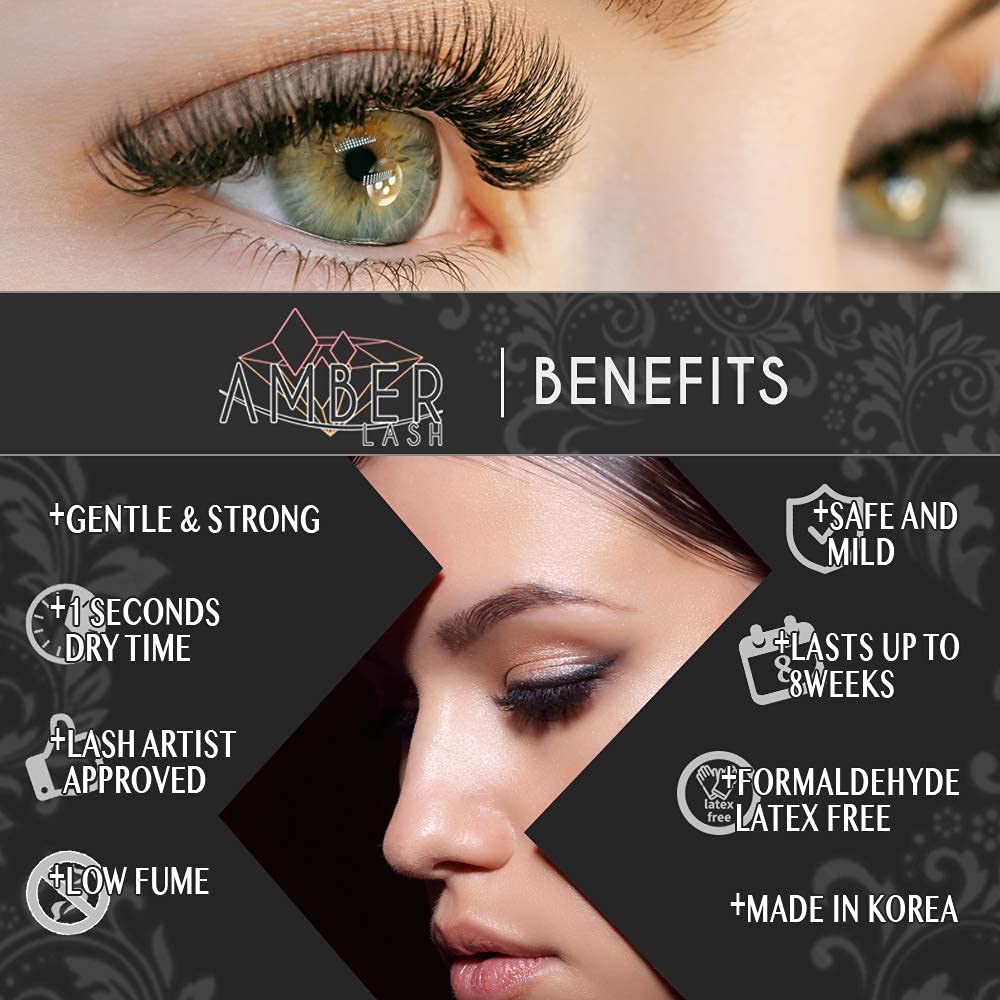 Amber Lash, S Glue 10ml for Professional Eyelash Extension, 1-Second Dry time, Up to 8 Weeks Bonding, Strong Strength, Carbon Black Adhesive for Salon Beauty & Personal Care Amber Lash