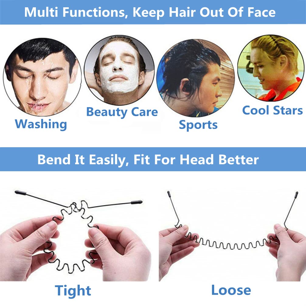 bodbop Metal Hair Band for Men Headband Women Bands Unisex Black Wavy Spring Outdoor Sports Headbands Men's Hoop Clips Accessories Simple Elastic Non Beauty and Personal Care bodbop