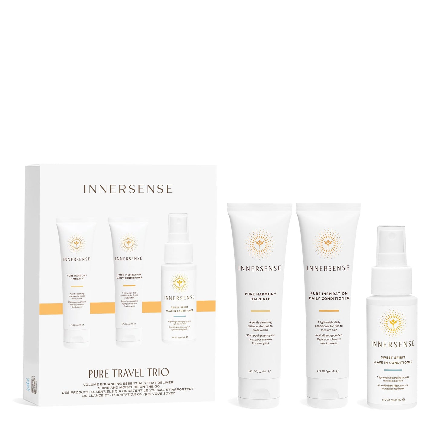Innersense Organic Beauty - Pure Harmony Travel Hair Trio | Non-Toxic, Cruelty-Free, Clean Haircare (Pure Harmony Hairbath + Conditioner, Sweet Spirit Beauty & Personal Care INNERSENSE