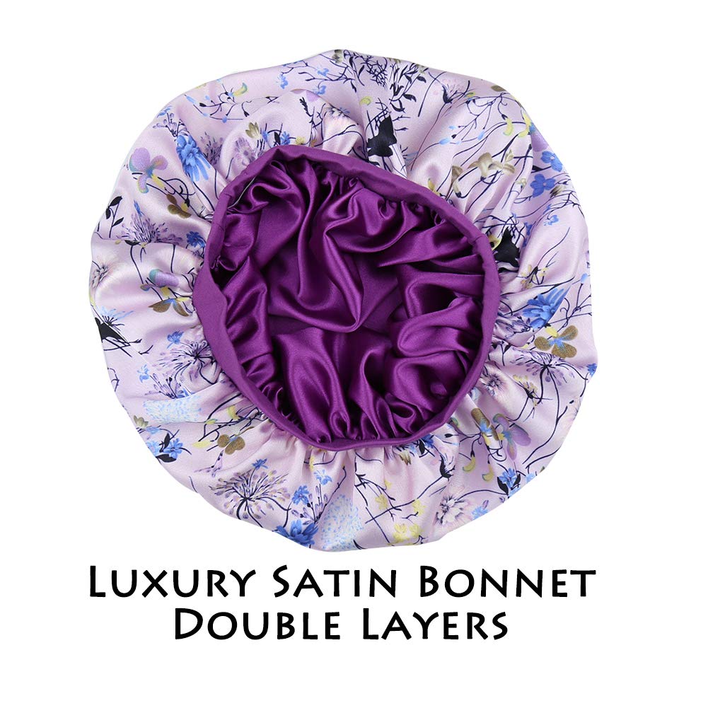 Chemo Cap Silk Nightcap for Women Wide Band Satin Bonnet for Hair Beauty Purple Floral Beauty and Personal Care Alnorm