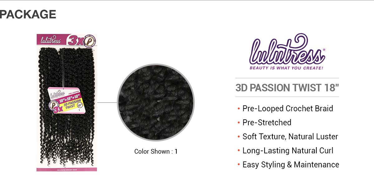 Sensationnel Lulutress Crochet Braids-3X 3D Passion Twist 18in,4 MEDBROWN