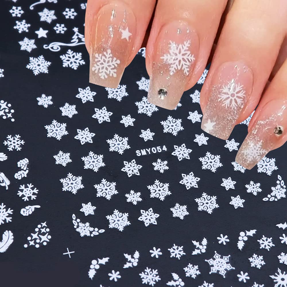 12 Sheets Snowflakes Nail Art Stickers Christmas Nail Decals 3D Self-Adhesive Snowflakes Nail Designs Nails Supplies for Women Girls Nails Tattoos Beauty & Personal Care SHANPIN