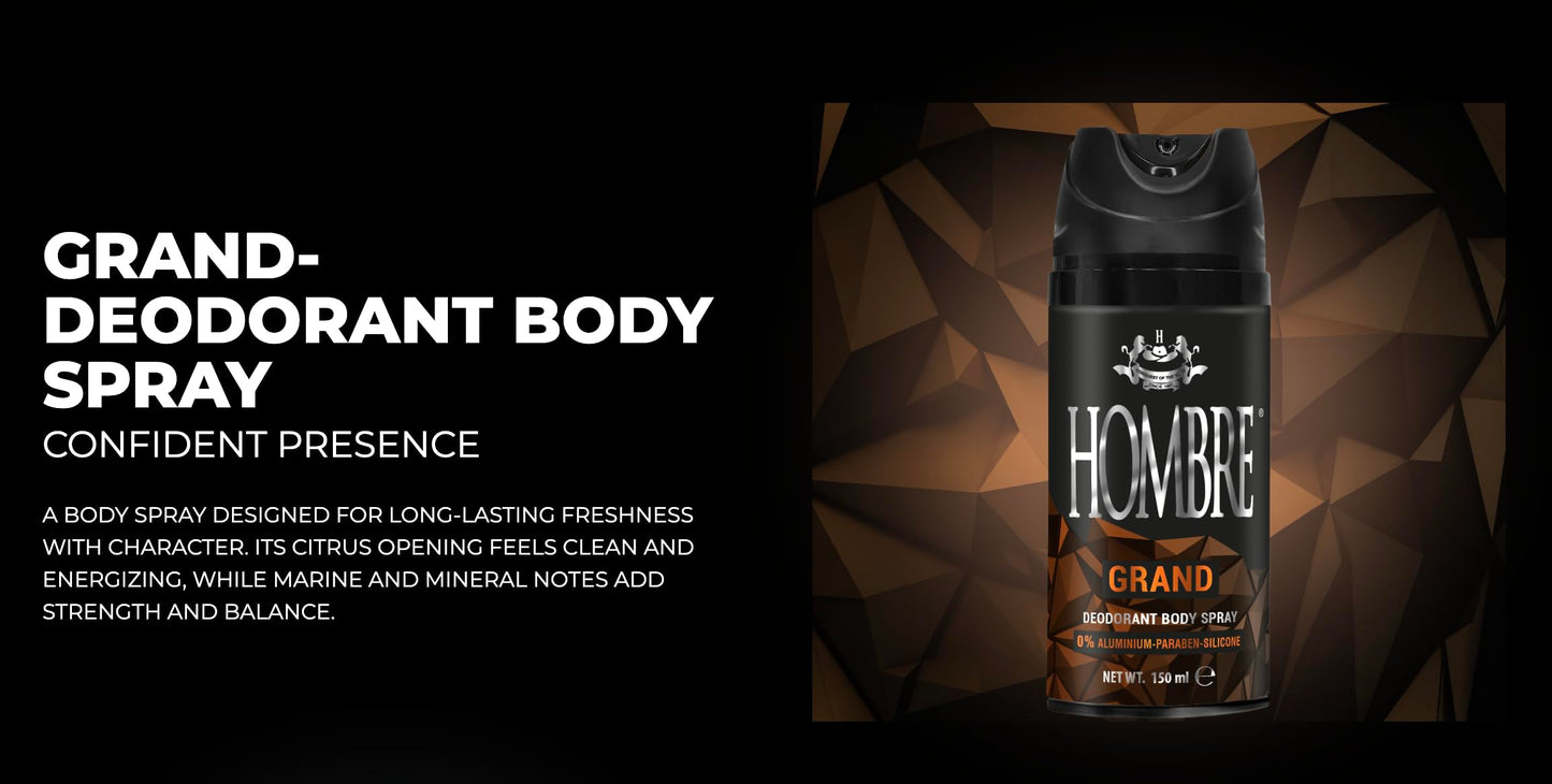 HOMBRE Grand Spray Deodorant for Men - Citrus Marine Mineral Freshness - Long-Lasting Aluminum-Free Body Spray 150 ml (Pack of 3) Beauty and Personal Care HOMBRE