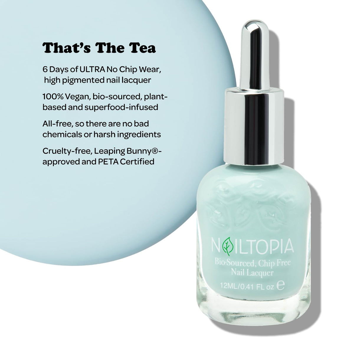 Nailtopia Bio-Sourced, Chip Free Nail Lacquer - All Natural, Strengthening Biotin and Superfood-Infused Polish - Chip Resistant Formula - Quick-Dry