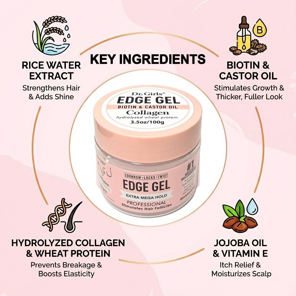 Dr. Girls Rice Water Lock & Twists Edge Gel - Extra Mega Hold for Locs, Cornrows & Twists - With Biotin, Castor Oil, Hydrolyzed Wheat Protein Beauty & Personal Care R&B Collection
