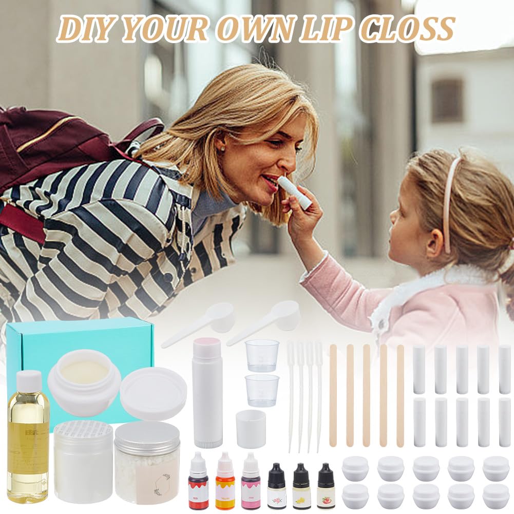 WEBEEDY DIY Lip Balm Kit,53 Pcs Natural Moisturizing DIY Lip Gloss Making Kit with Beeswax,Shea Butter,Essential Oil,Empty Lip Balm Tube,Make Your Own Beauty and Personal Care WEBEEDY