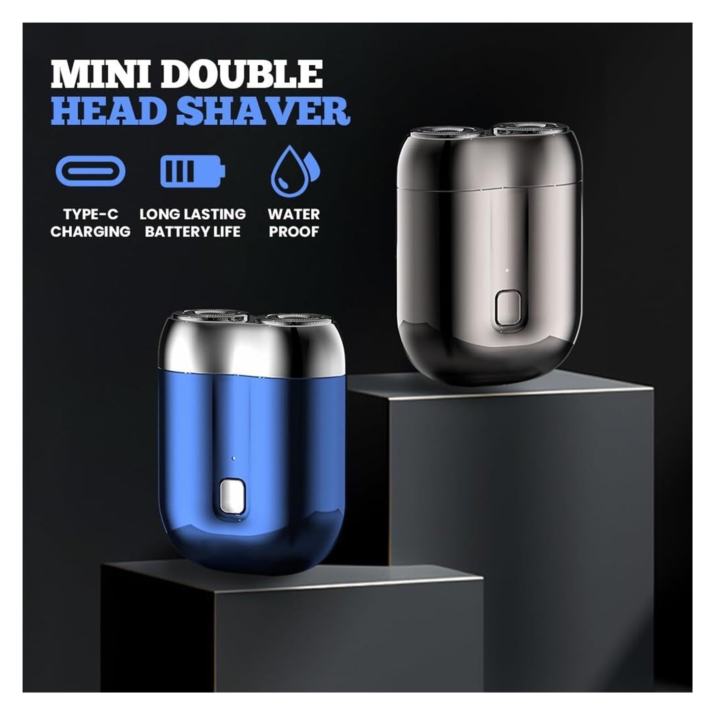 PWVFXHYF 2025 New Upgrade Mini Dual-Head Electric Shaver - Pocket-Size USB Rechargeable Shaver for Men, Washable Double Head Razor(Blue) Beauty and Personal Care PWVFXHYF