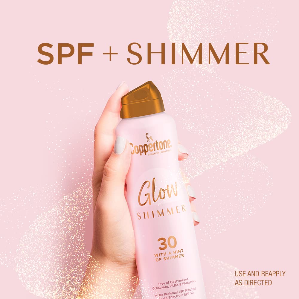 Coppertone Glow with Shimmer Sunscreen Spray SPF 30, Water Resistant Spray Sunscreen, Broad Spectrum SPF 30 Sunscreen Spray, 5 Oz Spray Beauty & Personal Care Coppertone