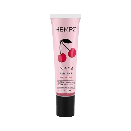Hempz Cherry Tinted Lip Balm, hydrating gloss for dry cracked lips, Dark Red Cherries, .44 fl.oz. Beauty & Personal Care Hempz