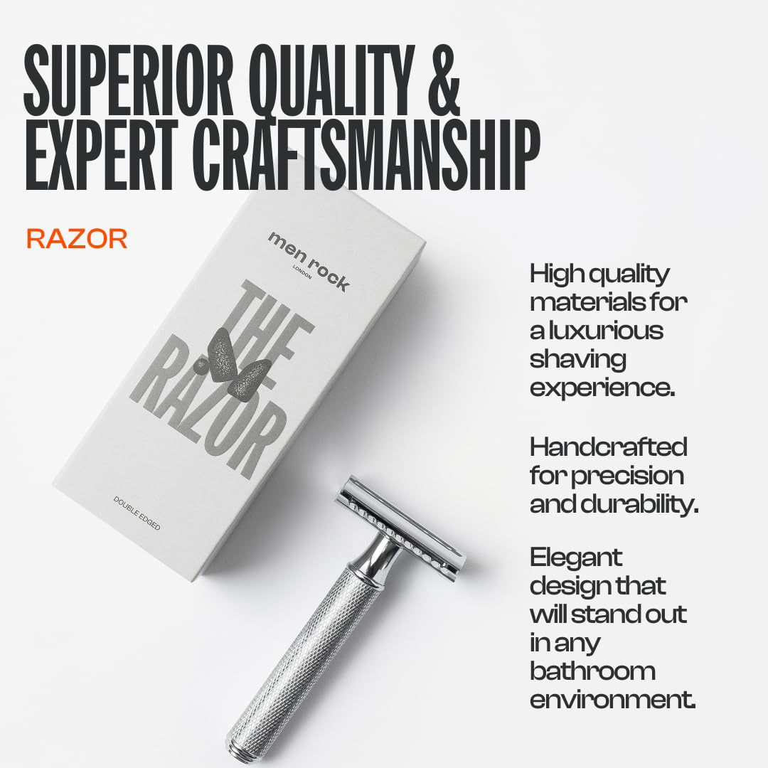 Men Rock The Double Edged Razor - Stainless Double Edge Safety Razor Blade - Mens Accessories - Mens Face Care - Beard Care - Barber Supplies - 6 Pc Beauty and Personal Care Men Rock