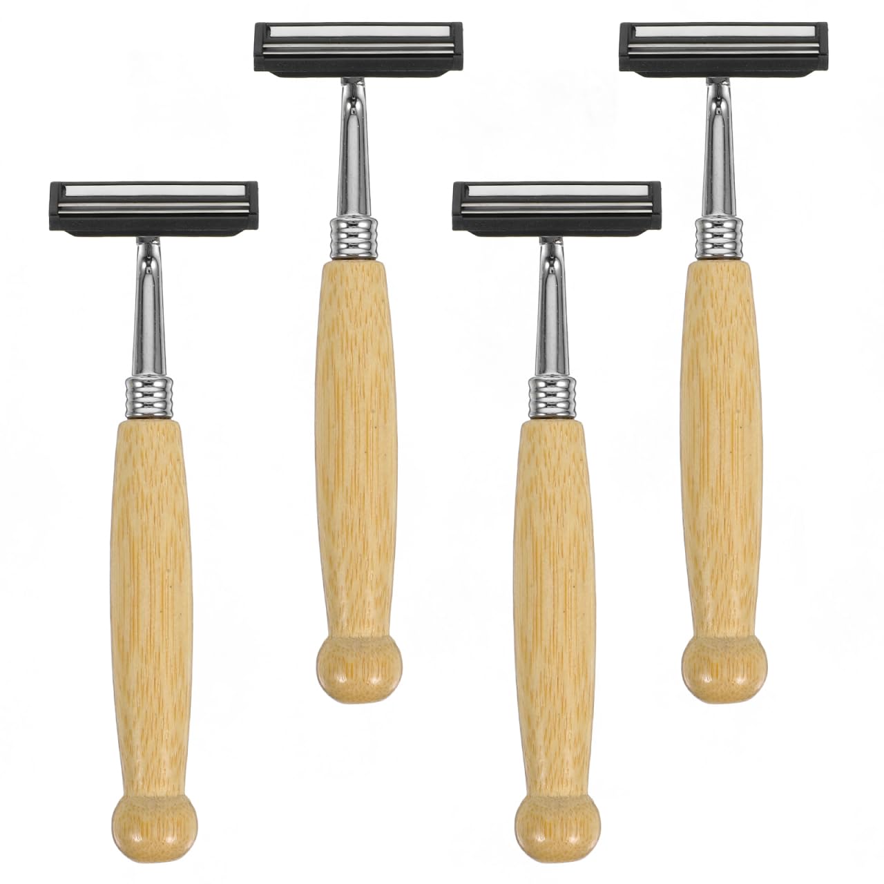 4Pcs Bamboo Single Blade Razors Double Edge Safety Razor Eco-Friendly Handmade Long Natural Bamboo Handle Stainless Steel Safety Shaving Men's Shaving Beauty and Personal Care NULYLU