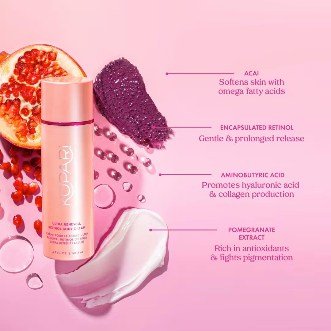 Kopari Ultra Renewal Retinol Body Cream, Infused with Acai & Encapsulated Retinol, Treat Fine Lines & Crepey Skin, Resurface & Boosts Collagen, 4.7 oz Beauty & Personal Care Kopari