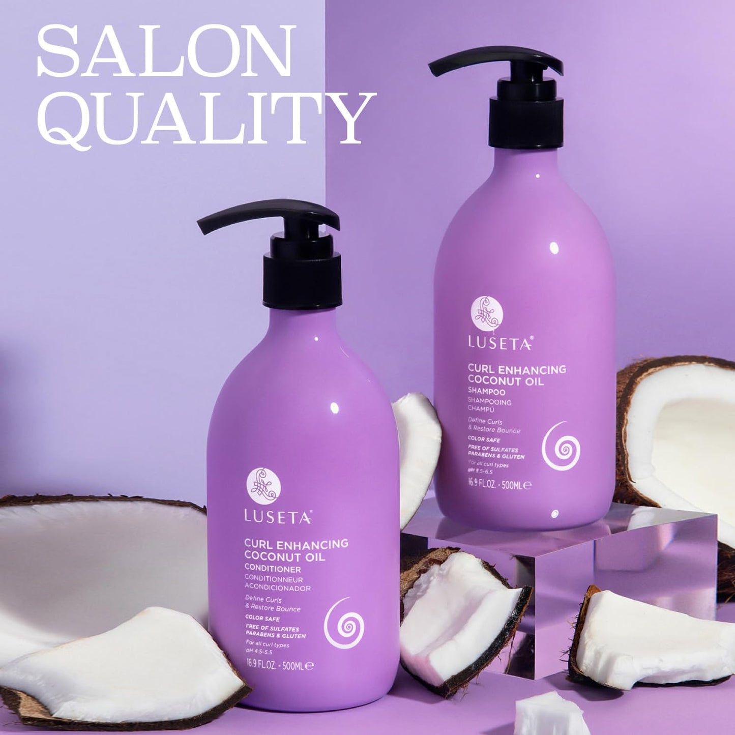 Luseta Curly Hair Shampoo and Conditioner Set with Coconut Oil, Unlimited Bounce and Definition for wavy and Coily hair, Reduce Frizz and Repair Dry Beauty & Personal Care L LUSETA