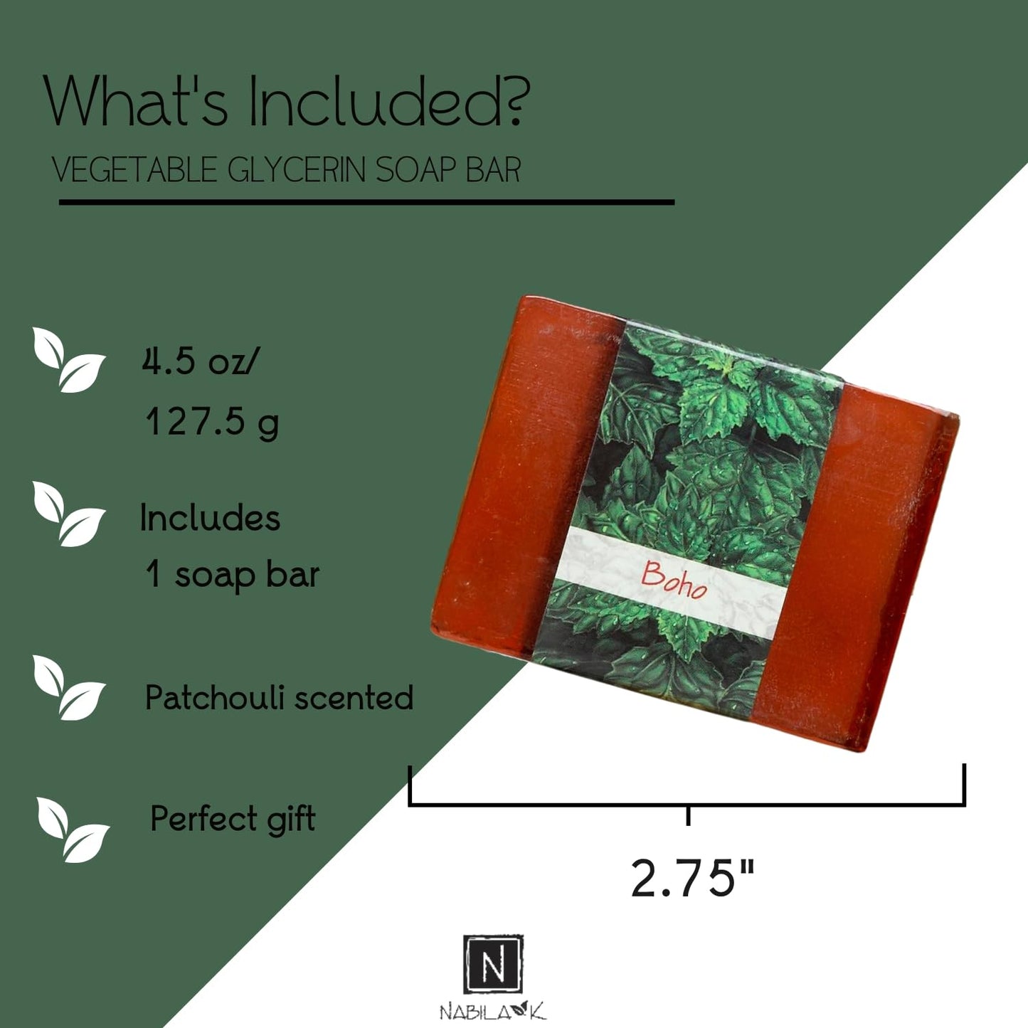 Nabila K Boho Glycerin Bar Soap | Patchouli Scent | Natural, Vegan, Hypoallergenic | 100% Vegetable Glycerin, Sulfate-Free, Paraben-Free | 4.5 oz Beauty & Personal Care Nabila K