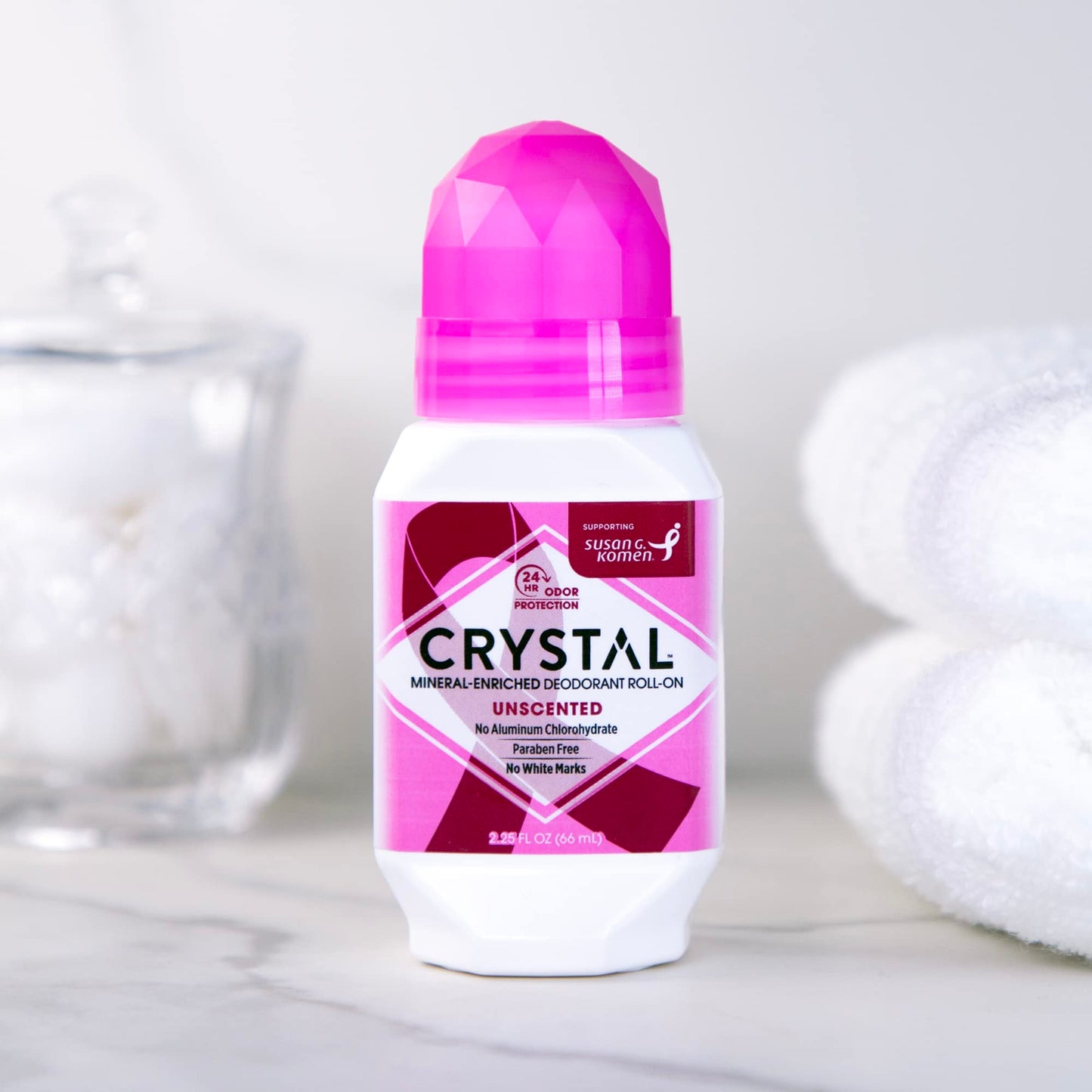 CRYSTAL BODY DEODORANT Roll-On - Unscented Susan G Komen (2.25 fl oz) - 3 Pack - Packaging May Vary Beauty and Personal Care Crystal Essence