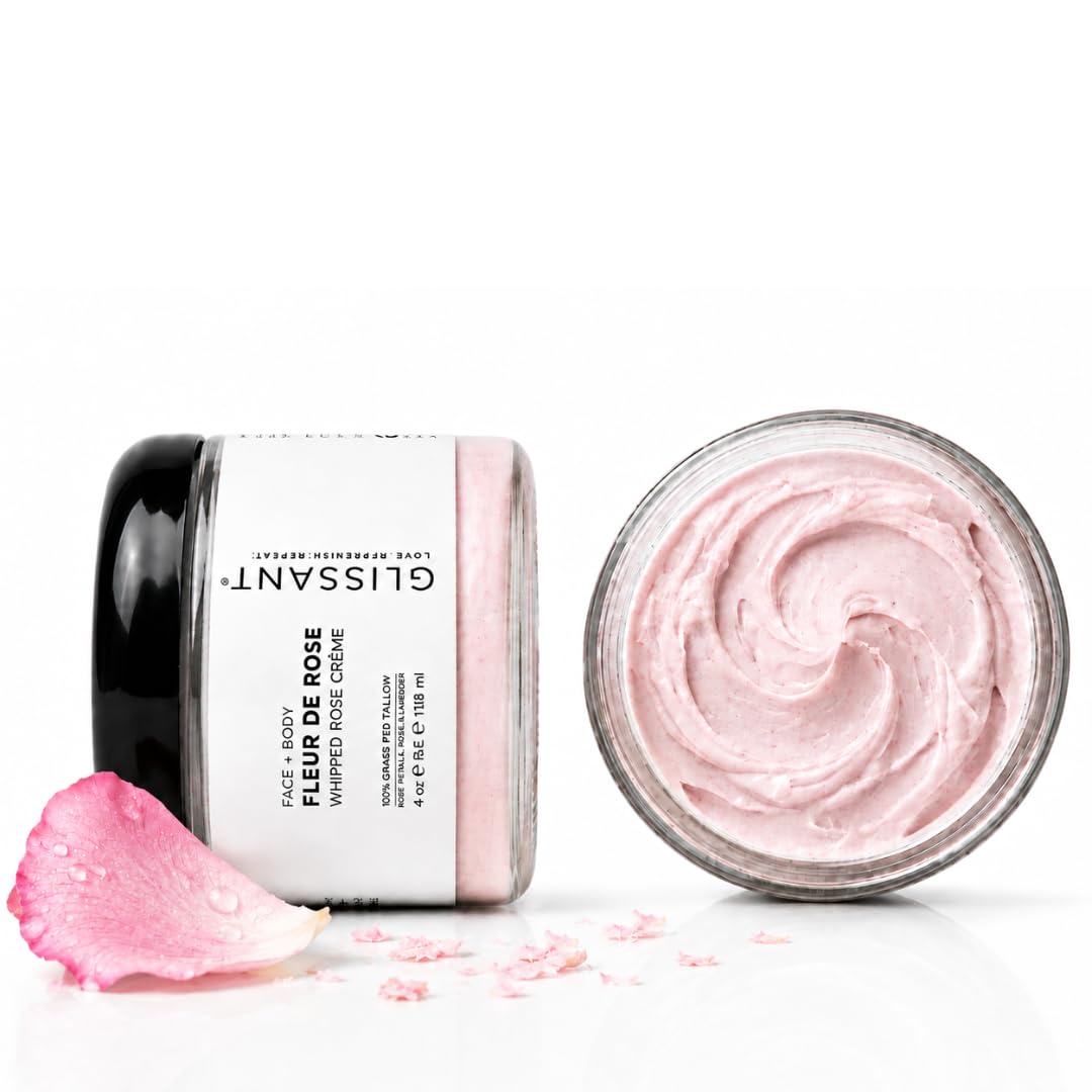 GLISSANT Rose Tallow Crème with Lavender | Grass-Fed Whipped Beef Tallow for Face + Body | Moisturizer for Dry Sensitive Skin | Extra Filtered No Beef Beauty & Personal Care GLISSANT