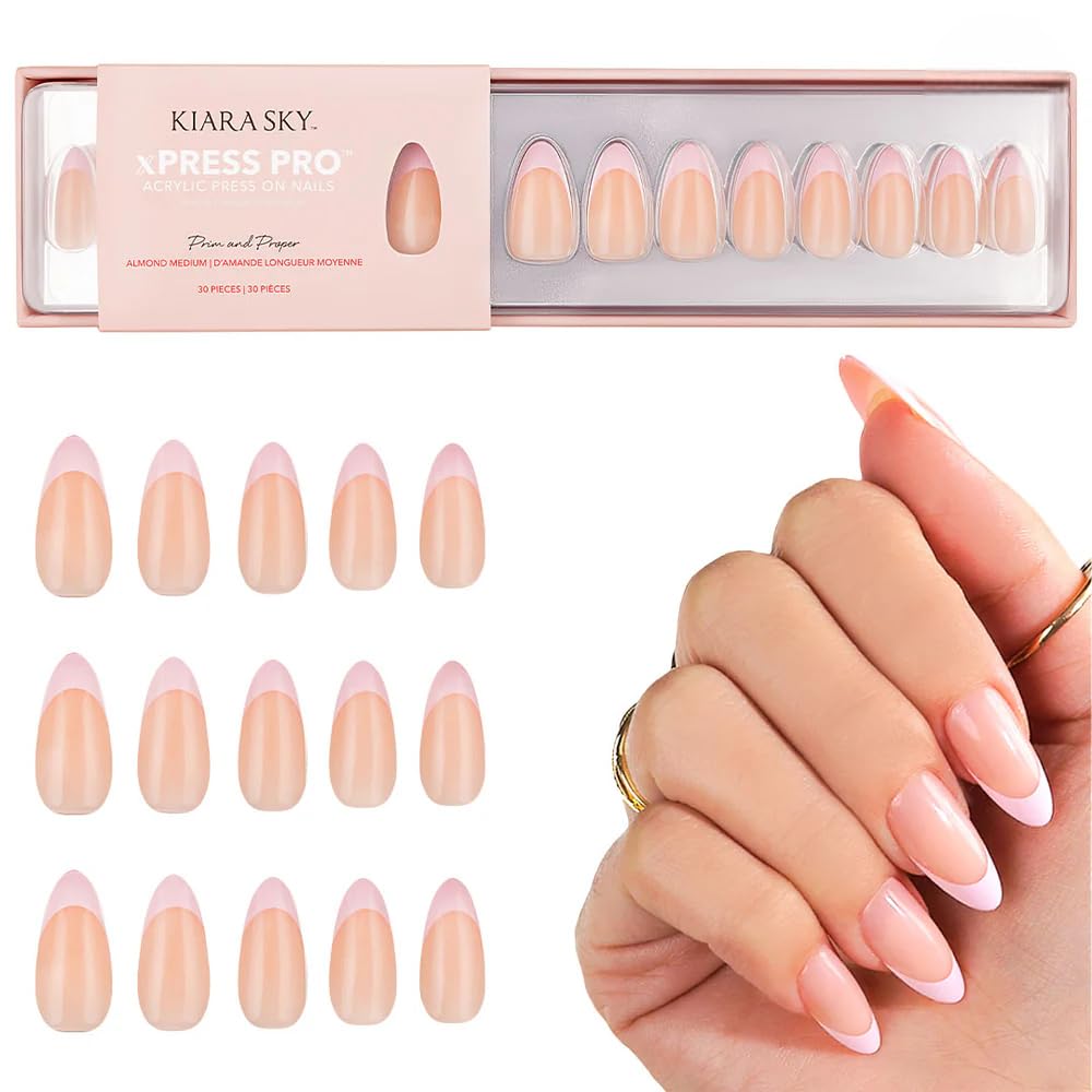 Kiara Sky XPRESS PRO 100% Acrylic Press On Nails - Instant Salon Quality Manicure, Long-Lasting, Easy Application, 30 Pieces Kit, Almond Medium-Prim