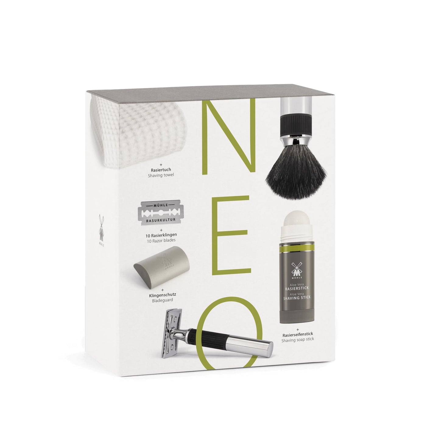 MÜHLE Gift Set NEO: Safety Razor and Shaving Brush Shaving Set - shave gift set including shave stick, blade guard, razor blade 10-pack and cotton Beauty and Personal Care MÜHLE