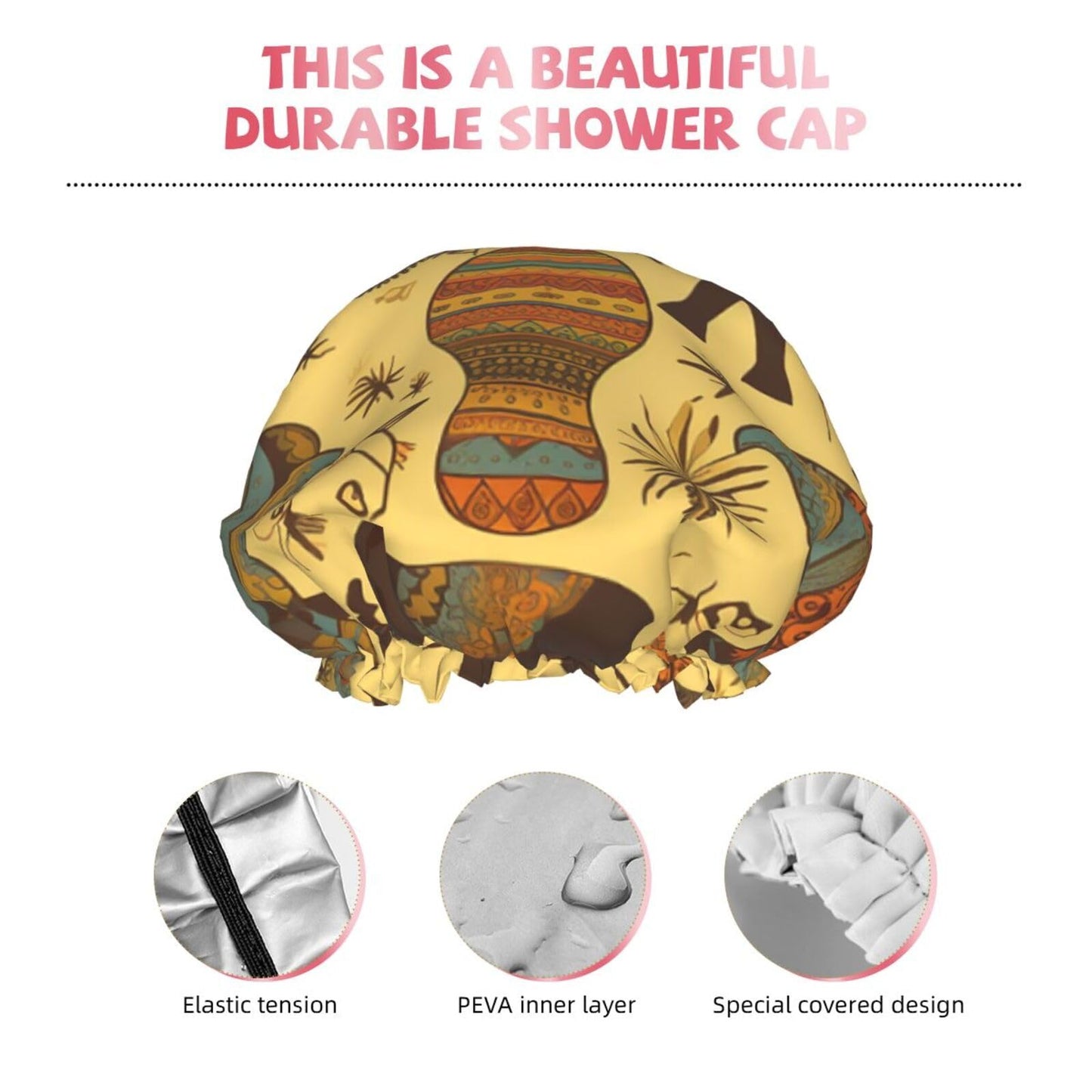 Africa Elephant Shower Cap For Women Reusable Double Layers Bathing Bath Cap Hair Caps Waterproof Elastic Band Ladies Spa Salon Shower Hat Hair Caps Beauty and Personal Care GDSHJKLW