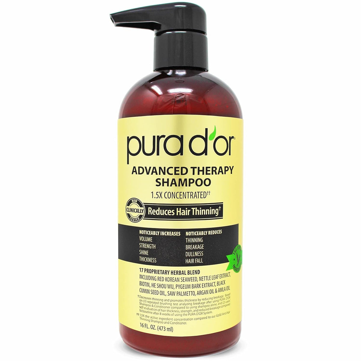 PURA D'OR 16 Oz Advanced Therapy Shampoo Reduces Hair Thinning & Increases Volume, No Sulfate, Biotin Shampoo Infused with Argan Oil, Aloe Vera Beauty & Personal Care PURA D'OR