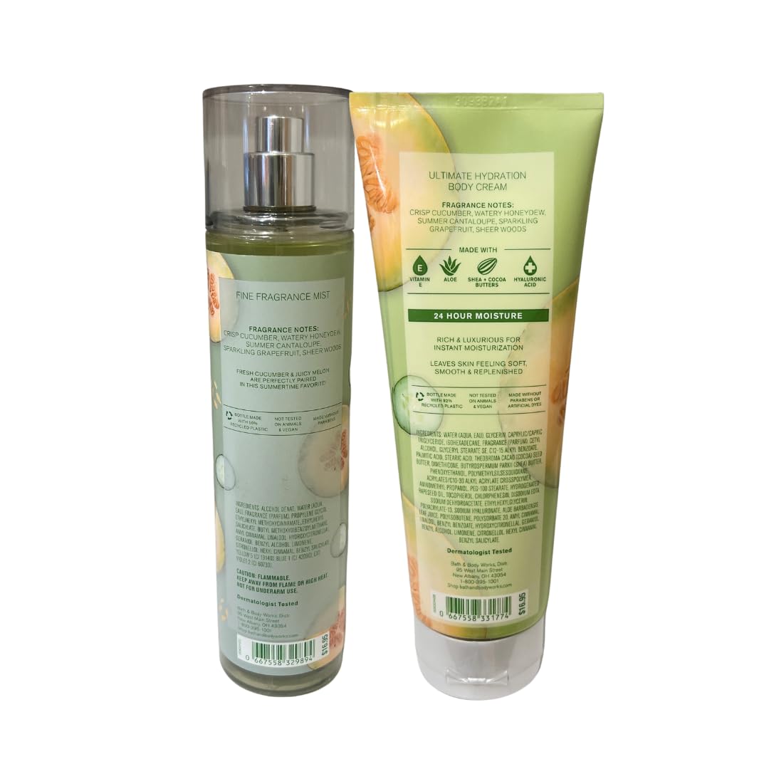 Bath & Body Works Cucumber Melon Fine Fragrance Mist 8oz and Body Cream 8oz Beauty & Personal Care Bath & Body Works