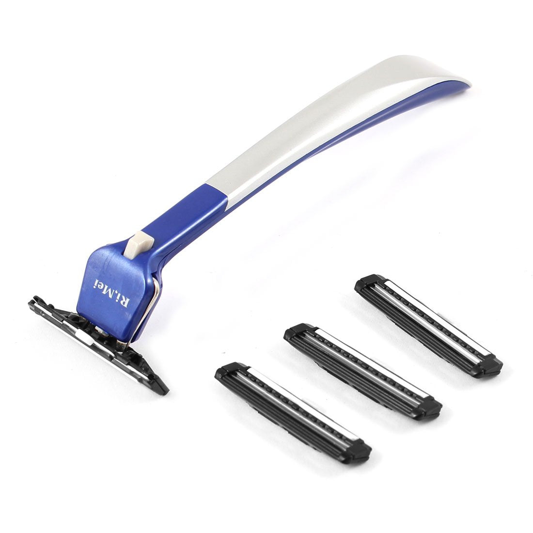 Ruilogod Portable Travel Shaver Razor Beard Cleaner Blue Silver Tone w 4 Blades (id: bba bcf 39e 05f bc4 Beauty and Personal Care Ruilogod