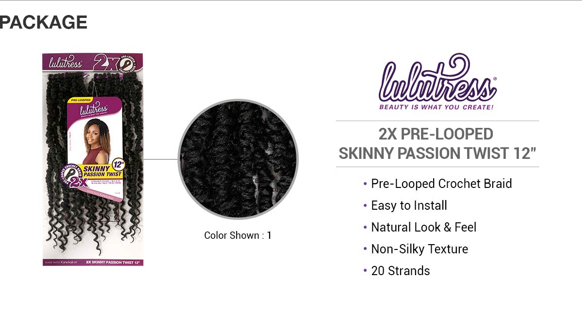 Sensationnel Lulutress Crochet Hair-2X Skinny Passion Twist 12 Inch,T1B/BG