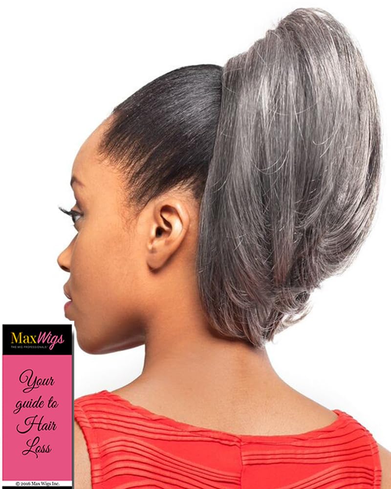 DS002 Ponytail Color 280 - Foxy Silver Wigs 8" Short Length Drawstring Straight Hairpiece Extension Synthetic Black Grey Bun Womens Bundle MaxWigs