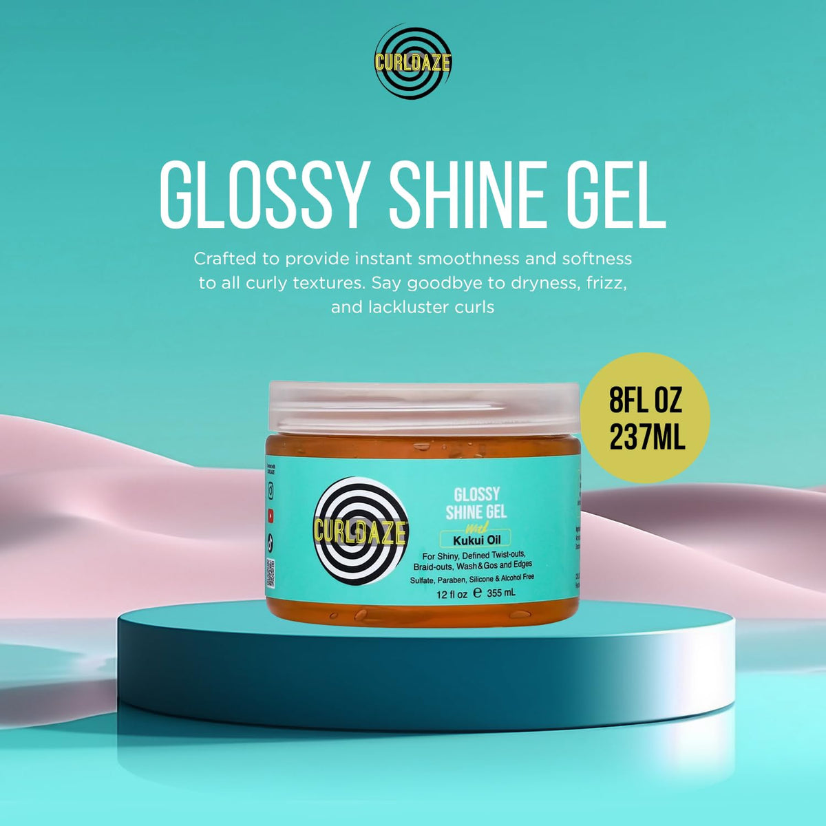Curldaze Glossy Shine Gel with Kukui Oil, Vitamins A, C, & E, Defines Curls in Twist-Outs, Braid-Outs, Wash & Gos, Controls Frizz & Edges, Shines Beauty & Personal Care Curldaze