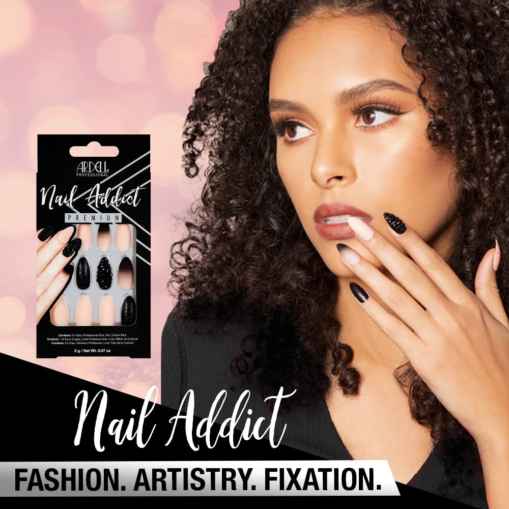 Ardell Nail Addict Premium Press On Nails Almond Pink Black 24Pc Fake Nails