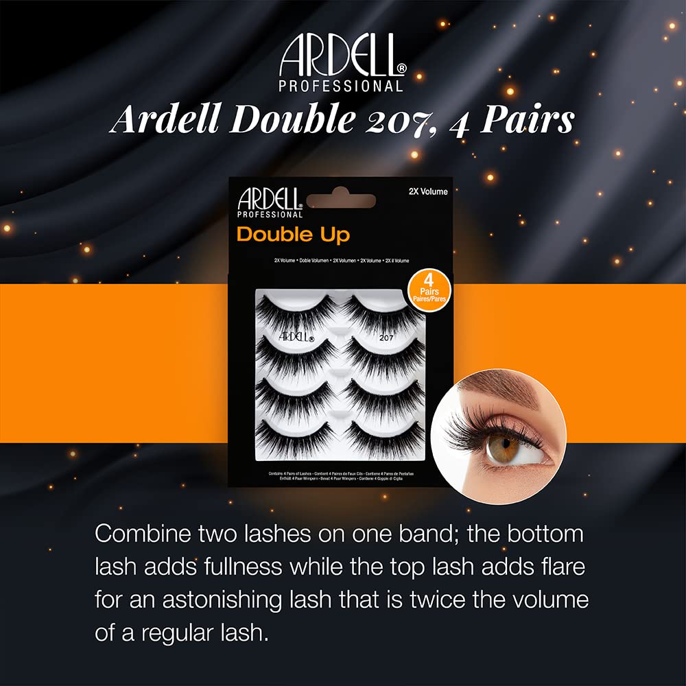 Ardell False Eyelashes Double Up 207 - Twice The Volume, Round Lash Style, Reusable Lashes, 4 Pairs, 1 Pack